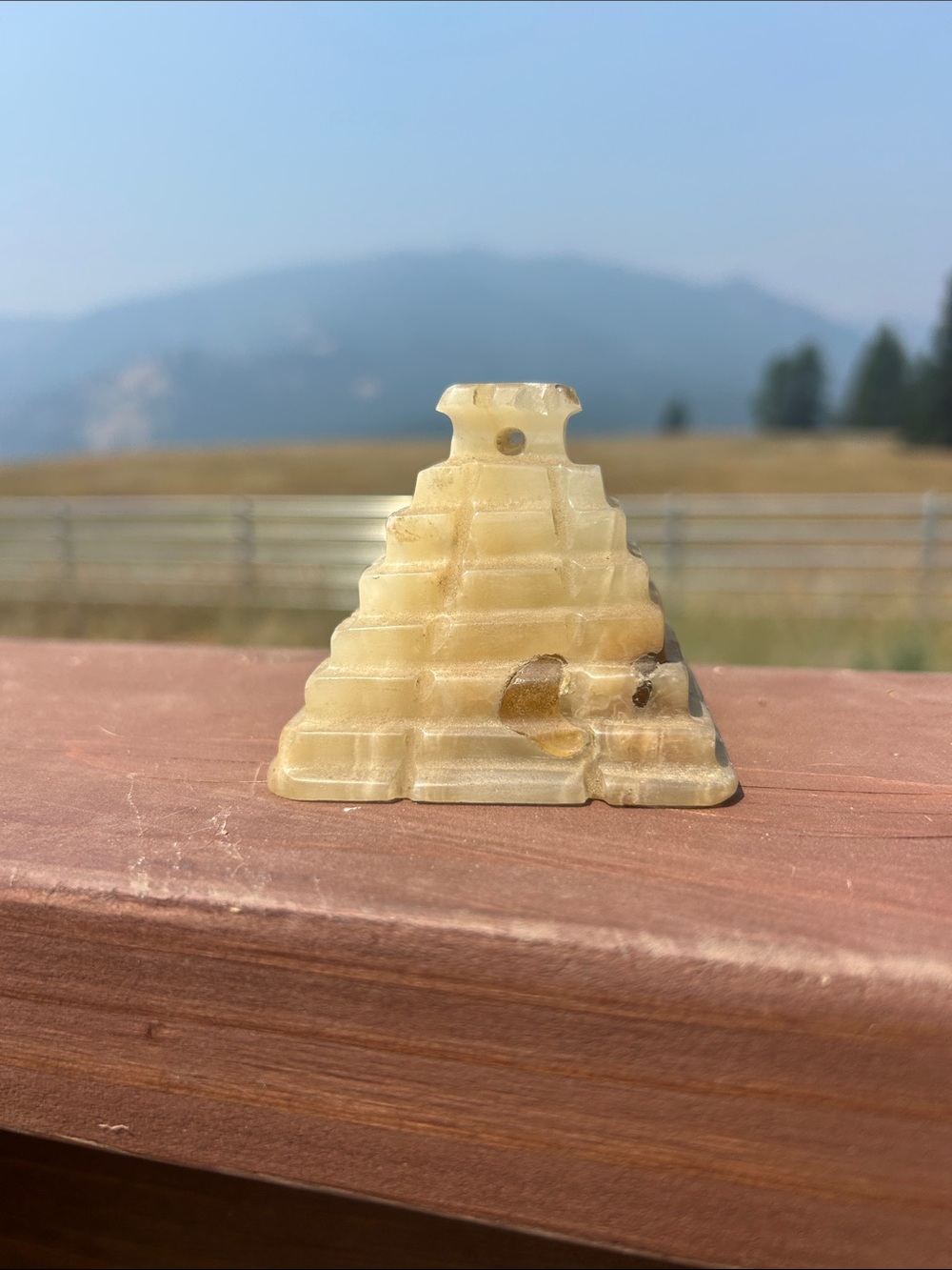 Hand Crafted Mexican Onyx Stone Pyramid Sculpture